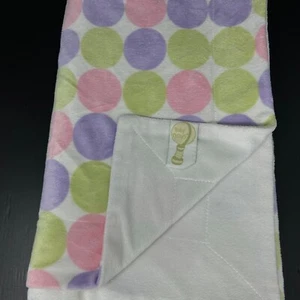 Baby Thro White Blanket Pink Purple Green Circles Dots Chamois Lovey Security - Picture 1 of 4