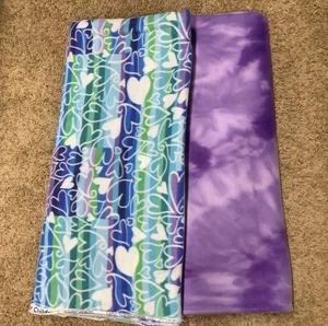 Lot Of 2 Fleece Fabrics Hearts 112”X63”-Purple Tie Dye 104”X60” Tied Blankets - Picture 1 of 3