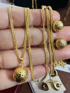 New 18K 750 Real Fine Gold Ball Stud Earring Necklace 17.6”/18” long 2.2mm 7.4g - Picture 1 of 22