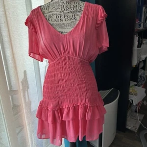 LoveShackFancy Rena Smocked Mini Hot Pink Dress Tiered Ruffled Barbie Romance S - Picture 1 of 8