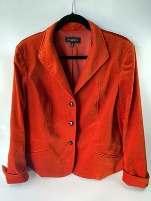 TALBOTS Mujeres Otoño Naranja Terciopelo Oficina Trabajo Elegante Traje Blazer Chaqueta Talla 16 Foto 1 de 4