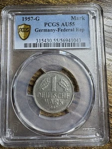 1957-G Deutsche Mark Germany Federal Republic PCGS AU55 Gold Shield & True View - Picture 1 of 3