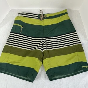 Patagonia Green Striped Wavefarer Board Shorts Swim Trunks Bermudas Men's 34x9 - Picture 1 of 7