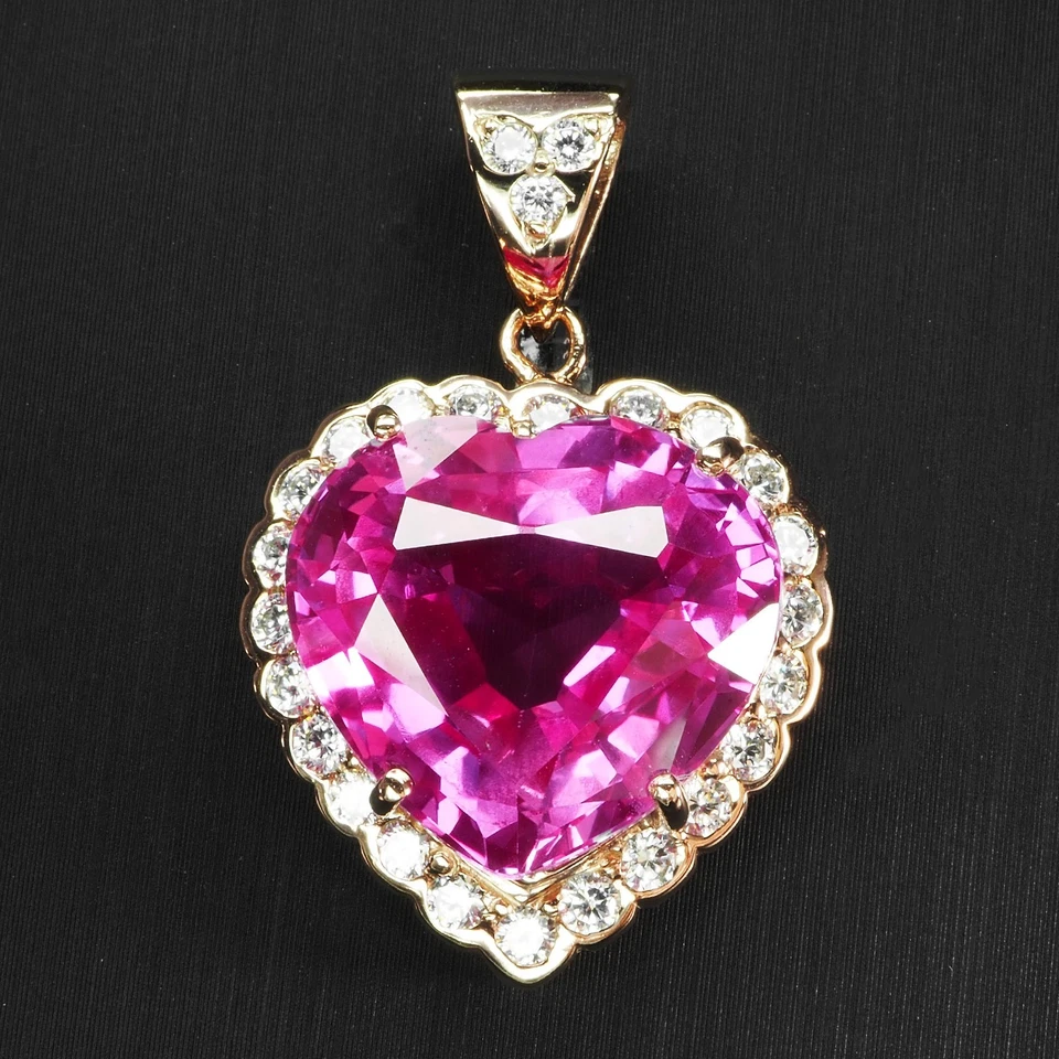 Ciondolo aureola cuore zaffiro rosa magenta 17,45 ct argento sterling 925... - Immagine 1 di 4