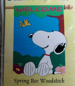Snoopy Peanuts Spring Bee Woodstock Welcome Flag Garden 13X18 - Picture 1 of 2