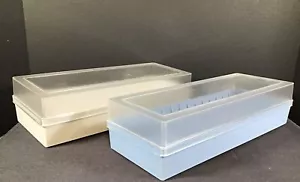 Vintage Cassette Gray and Blue Plastic Storage Cases Clear Lid 80's Tape Audio - Picture 1 of 4