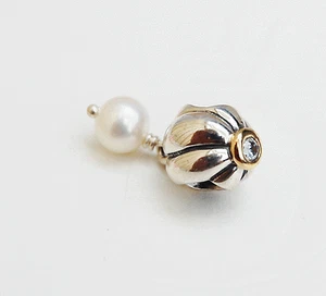 Genuine Pandora two-tone Dangle - White Pearl with Crystal - 790402CZ - retired - Picture 1 of 3