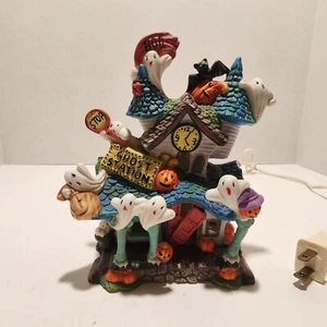Vtg 1997 Spooky Hollow Lighted Ceramic House Figurine Halloween Ghost Station 7" - Picture 1 of 10