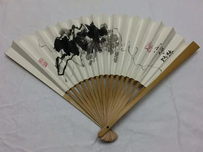 Vintage Oriental Floral Flower motif Hand Fan Beautiful Dark Black Goth Cosplay - Изображение 1 из 4