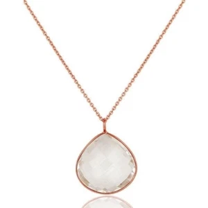 Crystal Quartz 18K Rose Gold Plated 925 Sterling Silver Necklace Jewelry - Picture 1 of 4