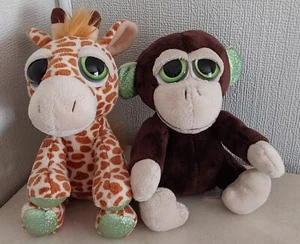 Russ Berrie Lil Peepers Kenya Giraffe & Mocha Monkey Plush Toy Green Shimmer x 2 - Picture 1 of 6