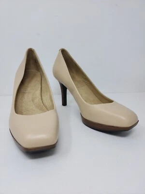 Zapatos de salón Rockport para mujer 8 de cuero beige nude plataforma de madera tacones cómodos Foto 1 de 4