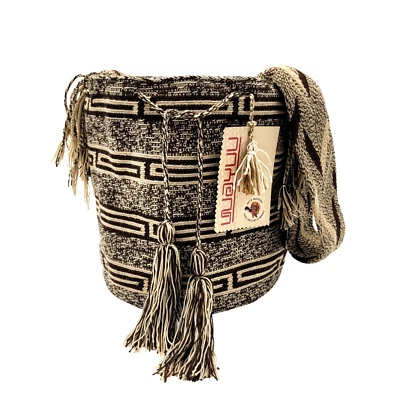 2 COLORES 🇨🇴 Bolso Boho Cubo Marrón Grande Colombiano Hecho a Mano Tribu Wayuu Foto 1 de 4