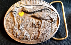 Belt Buckle American Spirit Pewter 1985 C&J Flying Eagle Lady Liberty Symbols - Picture 1 of 7