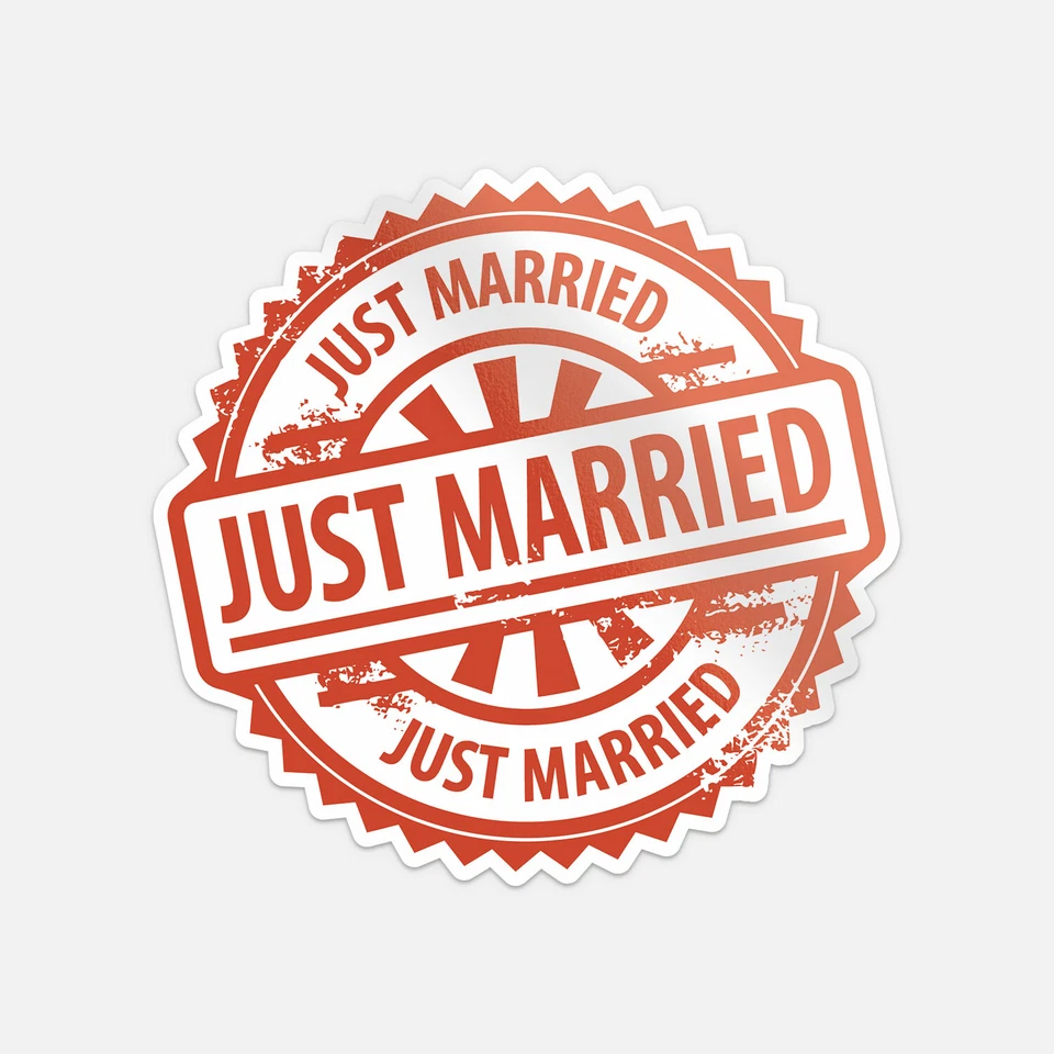 Just Married Wedding Round Stamp Vinyl Sticker Decal - Image 1 of 1
