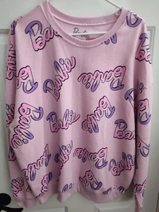 Barbie The Movie Sweatshirt Women's Pink Pullover Size XXL Spellout All Over - Picture 1 of 6