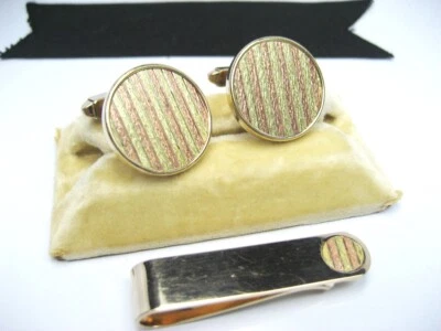 Vintage Art Deco Retro era 12K Gold GF Engraved Cufflinks Buttons & Tie Clip Set - Image 1 of 4