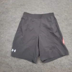 Under Armour Shorts Boys Medium Gray Orange Workout Athletic Baseball Youth - Picture 1 of 10