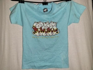 VTG Hear No Evil, See No Evil, Speak No Evil Kitten Blue Shirt Size 6-8 Vintage - Picture 1 of 6