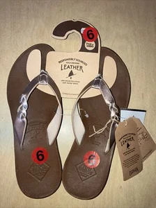 Womens Flip Flops Sandals size 6, Leather, Gold, Free Waters, Sedona - Picture 1 of 4