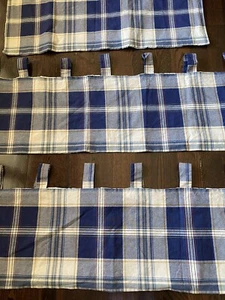 3 Vintage Tab Top Window Valances Denim 100% Cotton Blue white Country Life - Picture 1 of 12