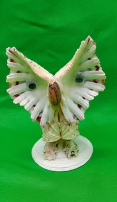 Vintage Handcrafted Sea Shell Folk Art Owl Bird Figurine Statue Beach Decor - Image 1 of 4