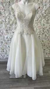 Alfred Angelo Tea Length  Ivory Wedding Dress Size 4 - Picture 1 of 3