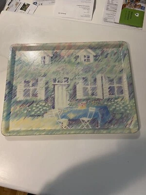 Fiberglass Tray Alpac Vintage 1980s Camaieu By Ann M. Vogel Cottage Scene - Image 1 of 4