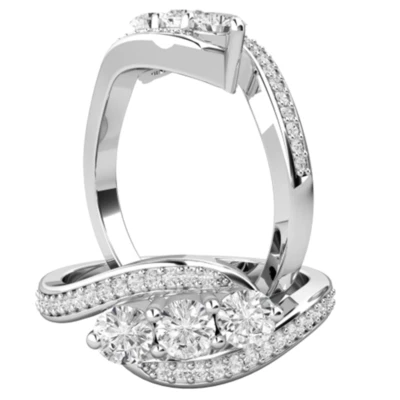 0.30 TCW Round Cut Lab Moissanite 3-Stone Engagement Ring 14k White Gold Plated - Image 1 of 4