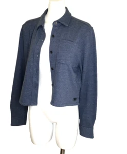 DKNY Jeans Knit Jacket Button Down Cropped Heathered Indigo Blue Shacket Size L - Picture 1 of 16