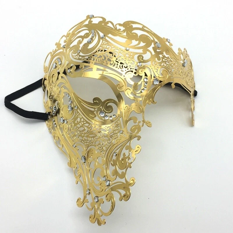 Metal Venetian Mask Masquerade Half Face Party Filigree Crystal Diamante Retro - Image 1 of 4