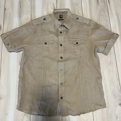 CAVI Short Sleeve 100% Linen Shirt Beige Men’s Size L Large - Image 1 of 4