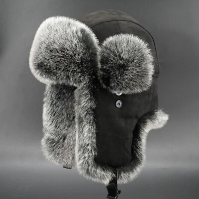 Men Trapper Hat Cap Sporting Ushanka Russian Cossack Faux Fur Suede Leather Warm - Image 1 of 4