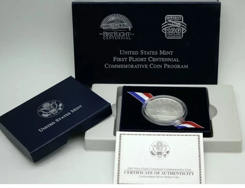 2003 First Flight Centennial Comm. Uncirculated Silver Dollar OGP w/COA  041 Cover