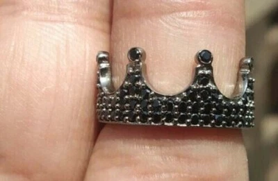 2Ct Round Simulated Black Diamond Men's Crown Wedding Ring 14K White Gold Plated - Image 1 of 4