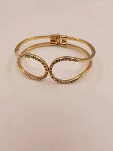 Vintage Bracelet Hinged Bangle Gold Tone Cuff Rhinestone Wide Clamper Gorgeous - Picture 1 of 7