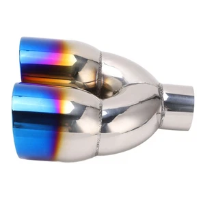 Ι Double Exhaust Tailpipe 2.4in Inlet 4in Outlet 9.6in Length Blue Burnt Beveled - Picture 1 of 12