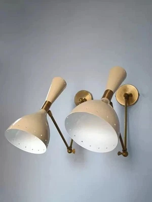 1950s Mid Century Modern Italian Brass Wall Sconce Diabolo Fixture X-mass Gift - Image 1 of 4