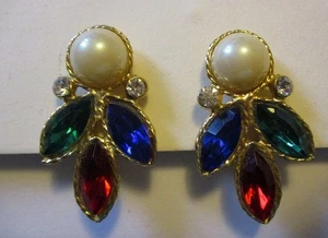 Vintage schöne bunte Ohrringe rot blau grün & weiß - Bild 1 von 3