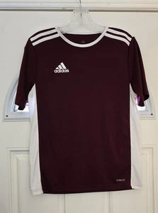 Adidas Climalite Camisa Manga Corta Jersey Hombres L Granate/Blanco Hombro Rayas - Imagen 1 de 14