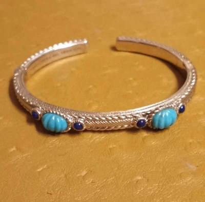 Judith Ripka 925 Silver Lapis & Turquoise Hinged Bangle Bracelet Sm-Md  NWOT - Image 1 of 4
