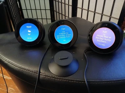 3 Each Amazon Echo Spot Smart Alarm Clock W/ Alexa - Black Model VN94DQ Tested - Image 1 of 4