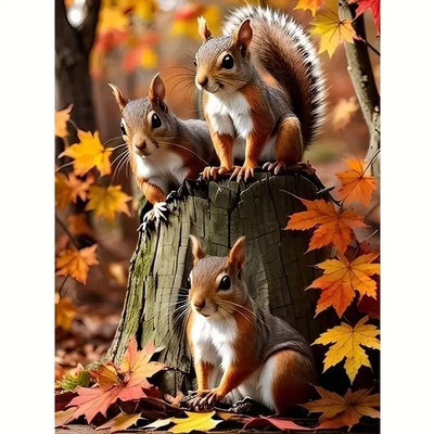 MARKENLOS Diamond Painting Erwachsene Herbst 3 kleine Eichhörnchen 30 x 40 cm Bilder kompl