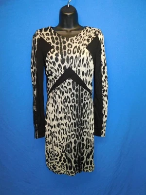 Bebe S Gray Black Leopard Print Jacquard Knit Mini Dress Long Sleeve Bodycon Sm - Image 1 of 4