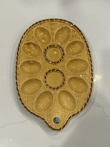 Bandeja de plato de huevo de cerámica amarilla mostaza MCM de colección - Imagen 1 de 3