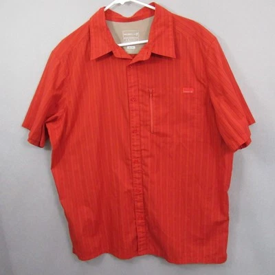 Merrell Mens Button Up Shirt XL Red Opti Wick Striped Short Sleeve Pocket - Image 1 of 4