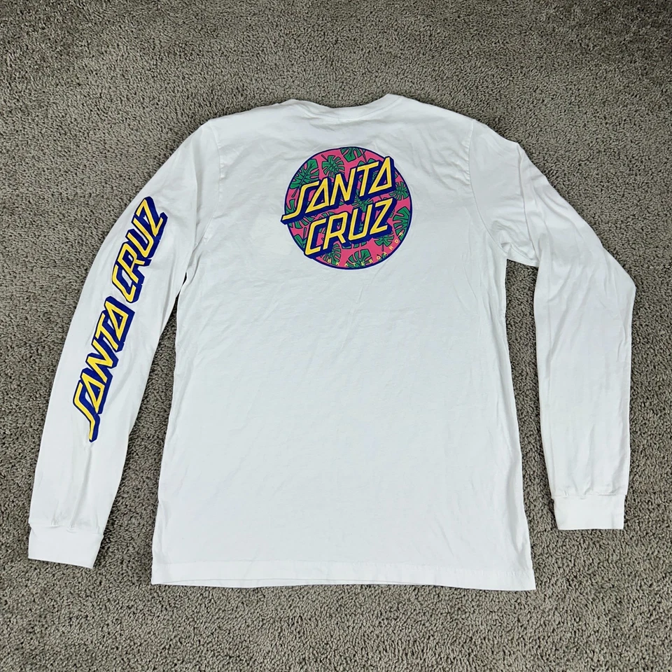 Camisa masculina Santa Cruz grande branca rosa Monstera folha skate estampa skatista - Imagem 1 de 4