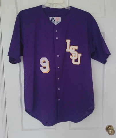VTG Sports Belle LSU Tigers Baseball Jersey #9 size 42 Purple Mesh Cover