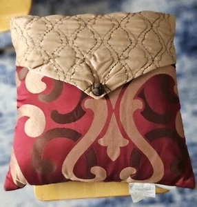 Throw Pillow w/ Decorative Button Accent Decorative Maroon and Gold Nice! - Picture 1 of 12