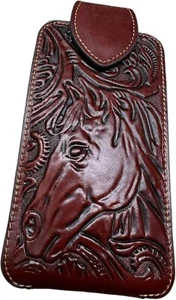 7" HORSE FLORAL POUCH BELT LOOP & CLIP HOLSTER WESTRN LEATHER UNIVERSAL #EH12850 - Picture 1 of 33